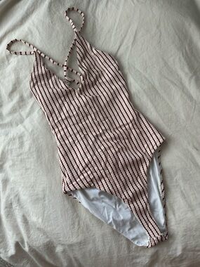 Amuse Society Pink Burgundy Striped One-Piece Swimsuit
